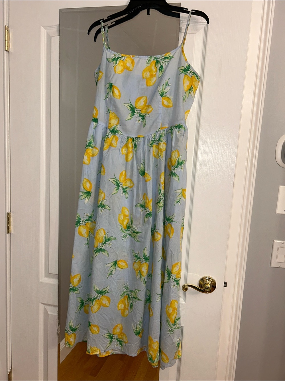 GAP Light Blue Spaghetti Strap Maxi Dress with Yellow Lemon Print